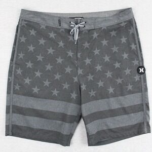 Hurley Phantom Board Shorts Mens Size 36 Gray Flag Stretch 9" Inseam